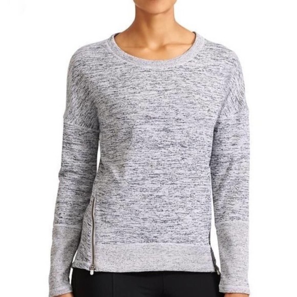 Athleta Blissful Sharkbite Hem Sweatshirt Zippers Heather Grey XS - Picture 1 of 9